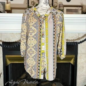 Fig And Flower for Anthropologie Multi Pattern Flowy Top